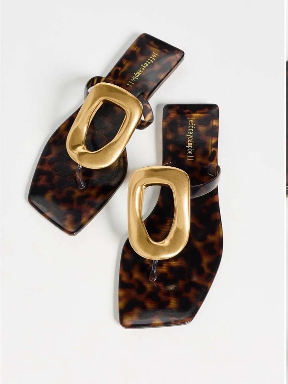 Jeffrey Campbell Tortoiseshell Brown and Gold Square Toe Slide Sandals - Picture 4 of 7